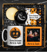 Cadılar Bayramına Özel Kişiye Özel Tasarım Kupa & Kişiye Özel Kart & Kişiye Özel Çerçeve & Özel Tasarım Halloween Mum Hediye Seti