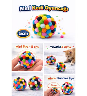 Mini Ponpon Kedi Oyuncak Topu 5 cm ( 2 Adet ) – Yumuşak Renkli Sessiz Kedi Oyun Topu