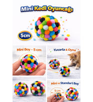 Mini Ponpon Kedi Oyuncak Topu 5 cm ( 2 Adet ) – Yumuşak Renkli Sessiz Kedi Oyun Topu