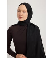 MıssColor Jakarlı Ekose Şifon Şal 70x180cm - Kahve (Siyah)
