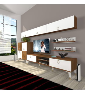 Decoraktiv Eko 8 Mdf Dvd Gold Tv Ünitesi Tv Sehpası (Beyaz - Kahverengi)