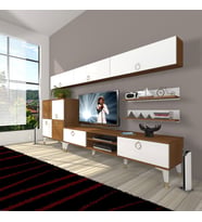 Decoraktiv Eko 8 Mdf Dvd Gold Tv Ünitesi Tv Sehpası (Beyaz - Kahverengi)