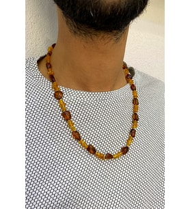 Çakıl Kesim Çift Renkli Orijinal Damla Kehribar Kolye