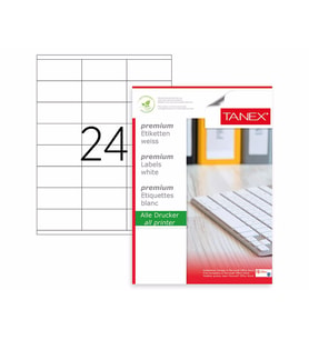 Tanex Lazer Etiket tw-2736 100 A4 Sayfa Laser Etiket 70 x 36 mm Boyutunda 1 A4 Sayfada 24 Etiket
