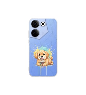 Tecno Camon 20 ile Uyumlu Splash Köpek Tasarımlı Şeffaf Silikon Kılıf