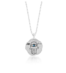 Hamsa Madalyon Gümüş Kolye (Silver)