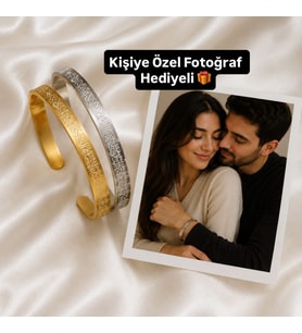 Çift Ayetel Kürsi Yazılı Ayarlanabilir Bileklik ve Kolye Hediye Seti - Kişiye Özel Fotoğraf Hediyeli - Paslanmaz Çelik Dualı Takı Seti - Manevi Hediye - İslami Hediye