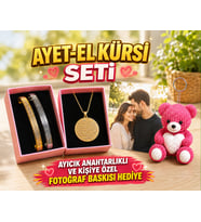 Çift Ayetel Kürsi Yazılı Ayarlanabilir Bileklik ve Kolye Hediye Seti - Kişiye Özel Fotoğraf Hediyeli -Ayıcık Anahtarlıklı Hediye - Paslanmaz Çelik Dualı Takı Seti - Manevi Hediye - İslami Hediye