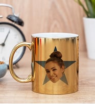 Kişiye Özel Mavi Yıldız Kafa Fotoğraflı Gold Kupa Bardak