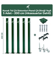 KONAK TEL ÇİT SİSTEMLERİ 5 ADET PANEL ÇİT DİREĞİ 200 CM AKSESUARLAR DAHİL (Yeşil)