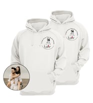 2 Adet Kapuşonlu Beyaz Unisex Sweatshirt (Kişiye özel) Fotoğrafa Özel Karakalem Baskı (Krem)