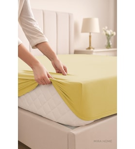 Çift Kişilik Düz Penye  %100 Pamuklu Lastikli Çarşaf 200X200 Cm Battal  Boy (Sarı)