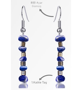 Sertifikalı Ham Kırık Taşlı Model Lapis Lazuli Taşı Küpe (Mavi)