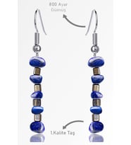 Sertifikalı Ham Kırık Taşlı Model Lapis Lazuli Taşı Küpe (Mavi)
