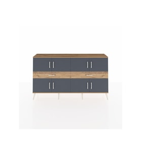 Arges Konsol 4 Raflı 2 Çekmeceli 8 Kapaklı 176x30x99 Çam-Antrasit/Çam