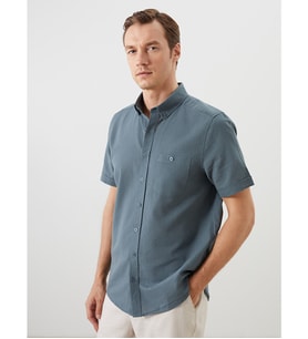 LCWAIKIKI Classic Yeşil Regular Fit Keten Karışımlı Erkek Gömlek