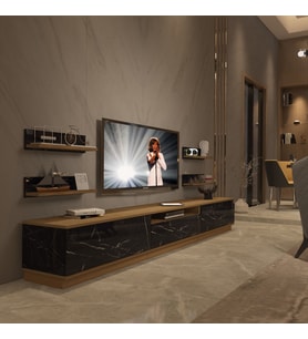 Decoraktiv Trendstyle 270RS Mdf Tv Ünitesi Tv Sehpası - Pera Siyah Mermer (Pera-Siyah Mermer)