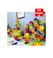 Puzzle City 3D Yapı Blokları - 128 Parça Eğitici Şehir Kurma ve Tasarım Seti (Çok Renkli)