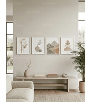 Doğal Minimalist Çizimler 4’lü Ahşap Çerçeveli Tablo Seti