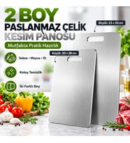 Mey İthalat® 2 Boy Paslanmaz Çelik Leke Tutmaz,Kırılmaz,Antibakteriyel,Elde ve Bulaşık Makinesinde Yıkanabilen Meyve,Sebze,Et,Tavuk Kesim Panosu