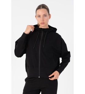 Maraton Oversize Kadın Kapüşonlu Siyah Tracktop