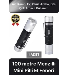Çok Amaçlı 100 metre Menzilli Tek Mod Beyaz Enerji Tasarruflu Kamp Ev Mini Cep Tipi Pilli El Feneri