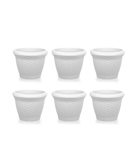 Omnipazar SO-HS05 Plastik Hasır Desenli Saksı 25 lt Kirli Beyaz 6 Adet