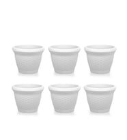 Omnipazar SO-HS05 Plastik Hasır Desenli Saksı 25 lt Kirli Beyaz 6 Adet