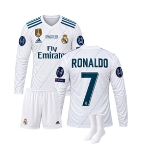 Ronaldo Real Madrid 2018 Şampiyonlar Ligi Finali Uzun Kollu 3'lü Çocuk Futbol Forma Seti ( Forma,şort ve çorap )