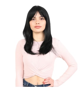 Düz Perçemli Orta Boy Fiber Sen Peruk / Siyah