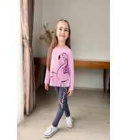 Flamingo Desenli Pembe Renk Kız Çocuk Mevsimlik Taytlı Takım