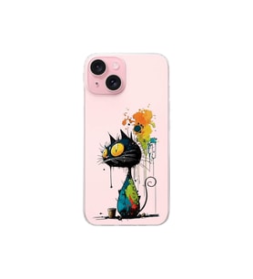 iPhone 15 ile Uyumlu Splash Kedi Tasarımlı Şeffaf Silikon Kılıf