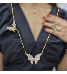 3 Lü Kelebek Gold Kaplama 925 Ayar Gümüş Kolye (Karışık)