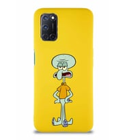Oppo A52 Soft Premier Kapak Squidward Dokunaç Tasarımlı Silikon Kılıf - Sarı (Şeffaf)