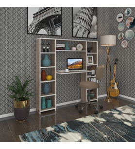 Kenzlife bilgisayar çalışma masası senna crd 140*130*20 kitaplıklı ofis sekreter laptop