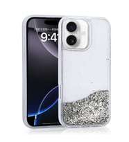 Apple iPhone 16 Uyumlu Kılıf Sıvılı Simli Şeffaf Arka Yüzey Zore Keto Silikon Kapak (Gümüş)