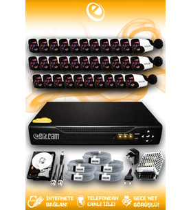 ELITCAM 32 Kameralı Panda 32 Dış Kamera Set 500 GB HDD Full HD Gece Görüşlü Güvenlik Kamerası Sistemi