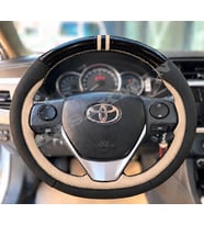 Toyota Verso AR20 Dikme Direksiyon Kılıfı Parlak Siyah Bej Detaylı Bej Çift Yüzük ve Dikiş 2013-2018