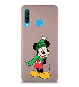 Huawei P30 Lite Soft Premier Kapak Mickey Mouse-G Tasarımlı Silikon Kılıf - Pudra (Şeffaf)