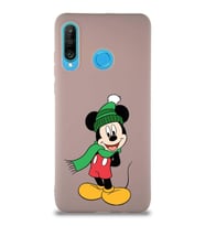 Huawei P30 Lite Soft Premier Kapak Mickey Mouse-G Tasarımlı Silikon Kılıf - Pudra (Şeffaf)