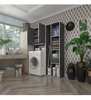 Kenzlife çamaşır makinesi dolabı sinemsüpürge gri 180*126*30 banyo kapaklı arkalıklı raflı (Karışık)