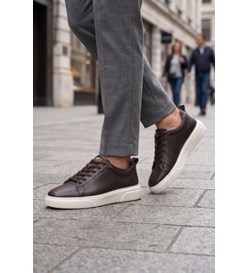 Ayakmod Kahve Hakiki Deri Bağcıklı Kalın Rahat Tabanlı Erkek Casual Ayakkabı Sneaker 272303