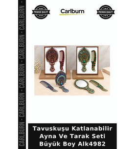 Özel Üretim Tavuskuşu Katlanabilir Ayna Ve Tarak Seti Büyük Boy