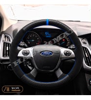 Ford Focus Dikme Direksiyon Kılıfı Alcantara Süet Mat Karbon Mavi Yüzük ve Dikiş Titanium 2011-2014