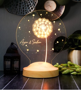 Karahindiba Led Gece Lambası, Sevgililer Günü Kişiye Özel Tasarımlı Hediye- İsimli Sevgiliye, Eşe, Arkadaşa Hediye