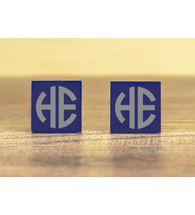2 Harf Monogram Yazılı Gümüş Kaplama ve Pleksi Kare Kol Düğmesi