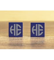 2 Harf Monogram Yazılı Gümüş Kaplama ve Pleksi Kare Kol Düğmesi