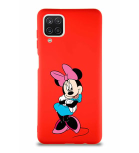 Samsung Galaxy A12 Soft Premier Kapak Minnie Mouse-D Tasarımlı Silikon Kılıf - Kırmızı (Şeffaf)