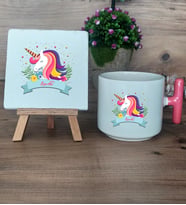 Kişiye Özel Unicorn Hediye Seti Kupa Bardak T Kulplu ve Dekoratif Taş Arkadaşa Sevgiliye Hediye  (Model 4)