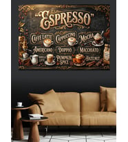 Espresso Menüsü Ve Kahve Çeşitleri Dekoratif Kanvas - Mdf Ahşap Tablo